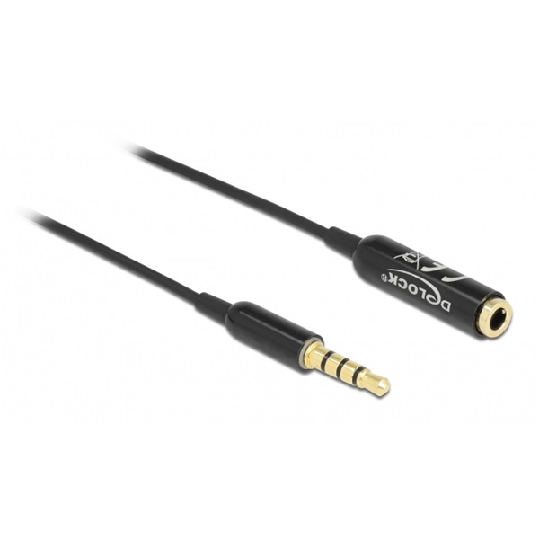 Delock 66074 4tűs 3,5mm Jack apa > anya 50cm fekete hosszabbító kábel