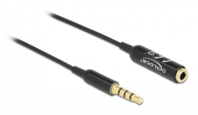Delock 66074 4tűs 3,5mm Jack apa > anya 50cm fekete hosszabbító kábel