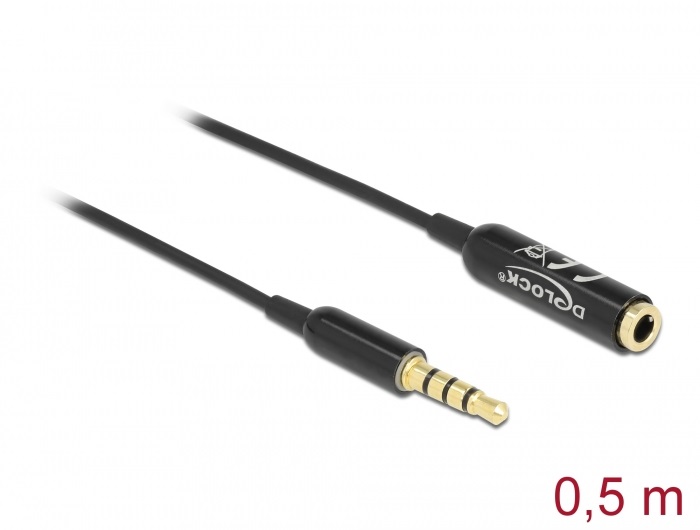 Delock 66074 4tűs 3,5mm Jack apa > anya 50cm fekete hosszabbító kábel