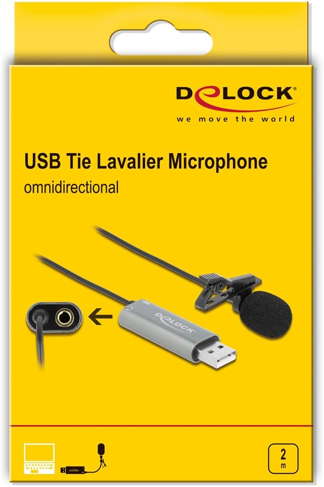 Delock 66638 USB Tie Lavalier mindenirányú csiptetős mikrofon 24 bit / 192 kHz és 3,5 mm-es sztereo jack f