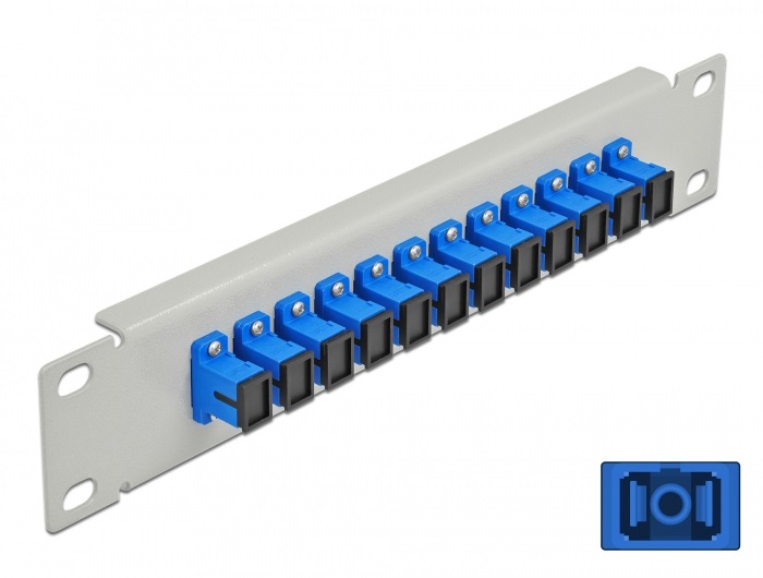 Delock 66781 10" SC Simplex 1U 12 portos szürke-kék üvegszálas patch panel