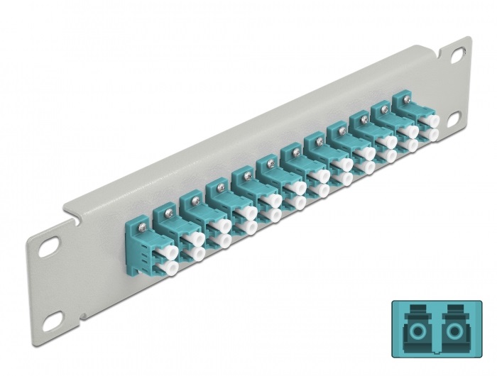 Delock 66789 10" LC Duplex 1U 12 portos szürke-vízkék üvegszálas patch panel