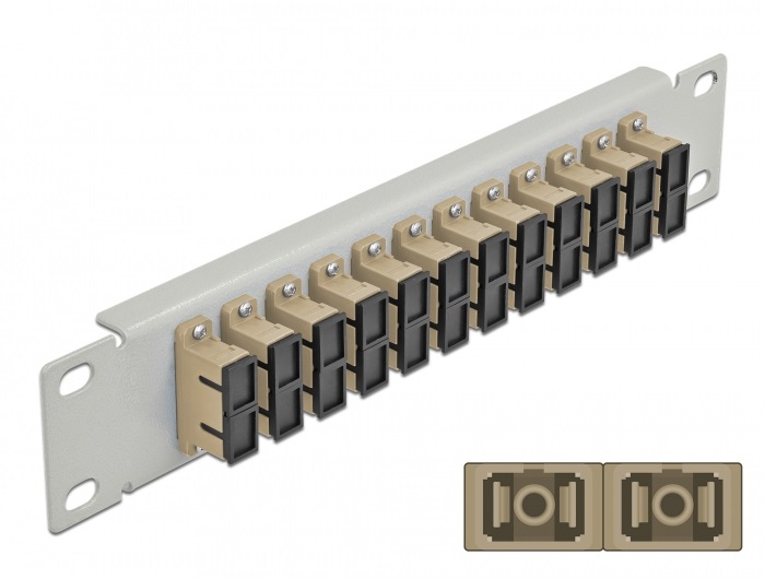 Delock 66793 10" SC Duplex 1U 12 portos szürke-bézs üvegszálas patch panel