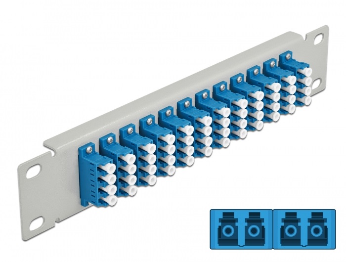 Delock 66796 10" LC Quad 1U 12 portos szürke-kék üvegszálas patch panel