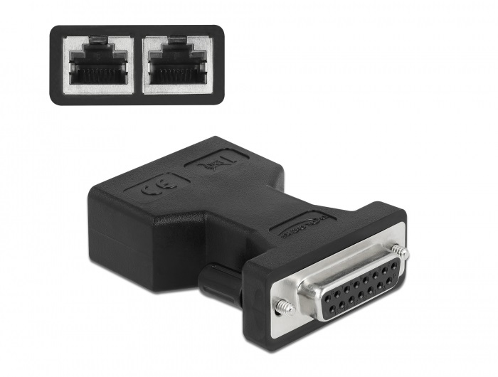 Delock 66806 D-Sub 15 tűs anya - 2xRJ45 anya adapter
