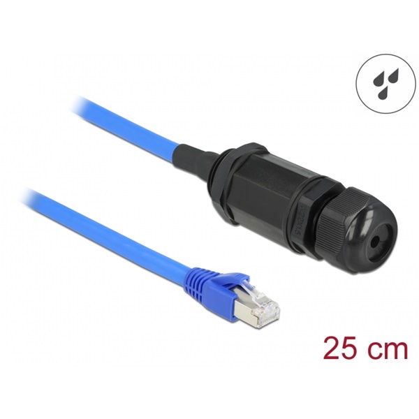 Delock 66808 25cm Cat6 vízhatlan RJ45 apa - anya tömszelencés kábel