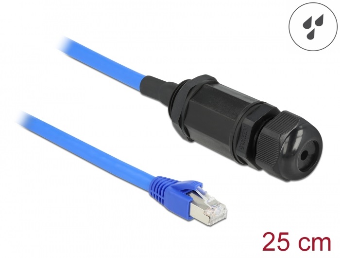 Delock 66808 25cm Cat6 vízhatlan RJ45 apa - anya tömszelencés kábel