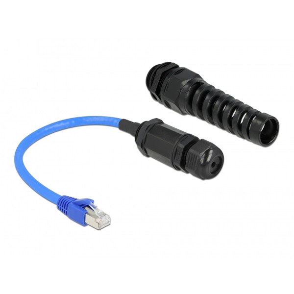 Delock 66809 Cat6 vízhatlan RJ45 apa - anya elhajlás védelemmel ellátott tömszelencés kábel