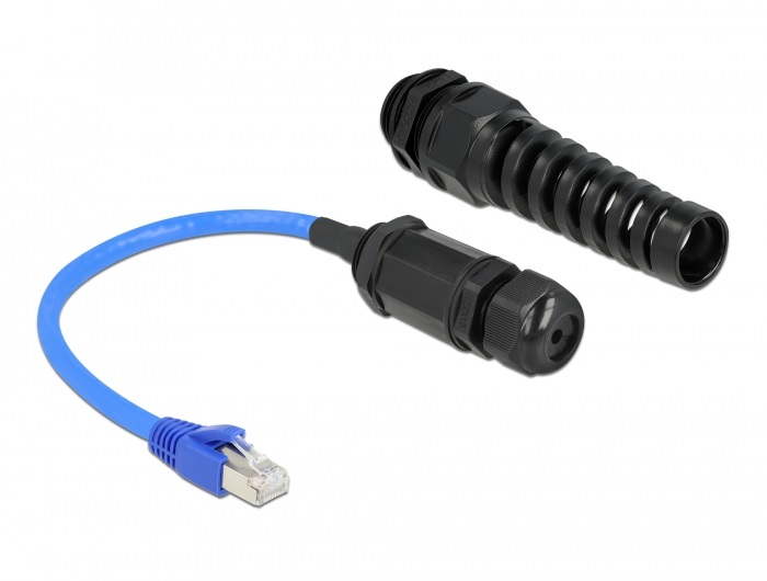 Delock 66809 Cat6 vízhatlan RJ45 apa - anya elhajlás védelemmel ellátott tömszelencés kábel