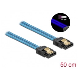 Delock 82130 6 Gb/s SATA kábel UV fényhatással kék színű, 50 cm