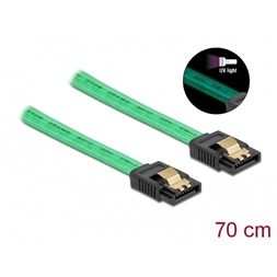 Delock 82112 6 Gb/s SATA kábel UV fényhatással zöld színű, 70 cm