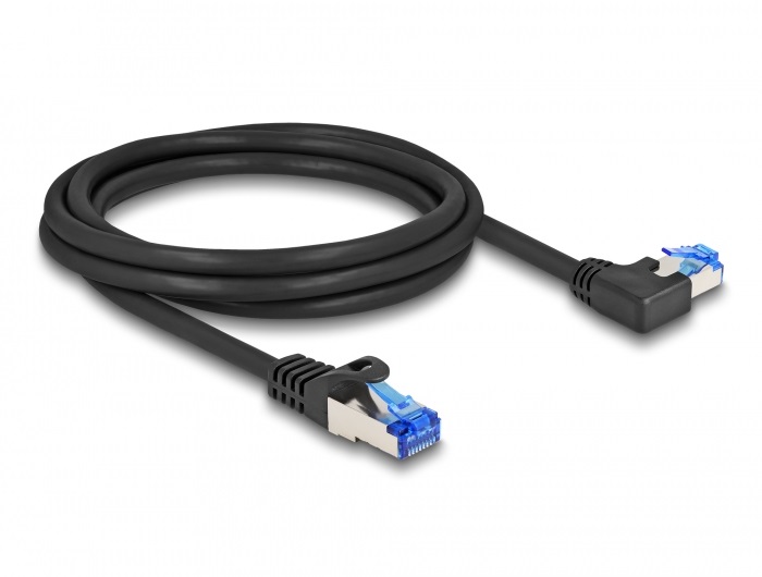 Delock 80219 2m RJ45 Cat.6A S/FTP egyenes/balra hajló fekete hálózati kábel