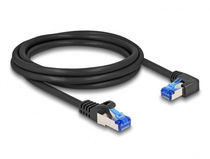 Delock 80223 2m RJ45 Cat.6A S/FTP egyenes/jobbra hajló fekete hálózati kábel