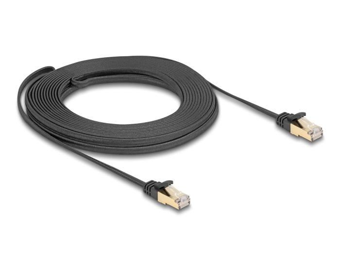 Delock 80330 RJ45 lapos hálózati kábel fonott borítással Cat.6A U/FTP apa - apa 10 m fekete