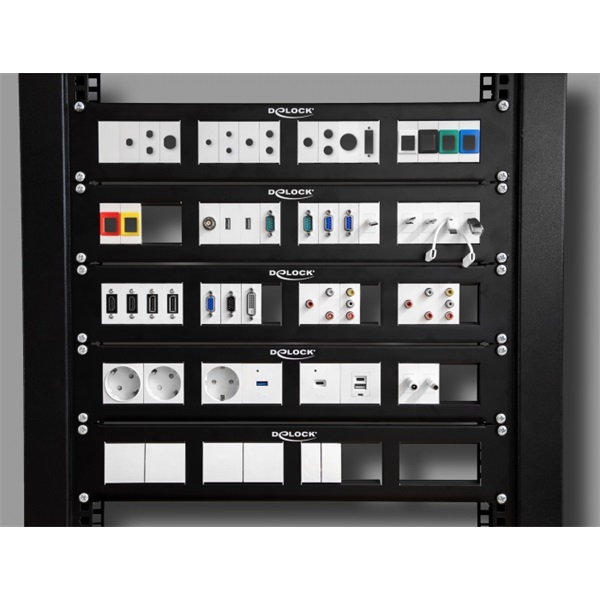 Delock 81378 Easy 45 19" 2U 4 darab 90,5x45,2mm kivágású fekete patch panel