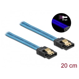 Delock 82121 20cm 6 Gb/s SATA UV fényhatással kék kábel