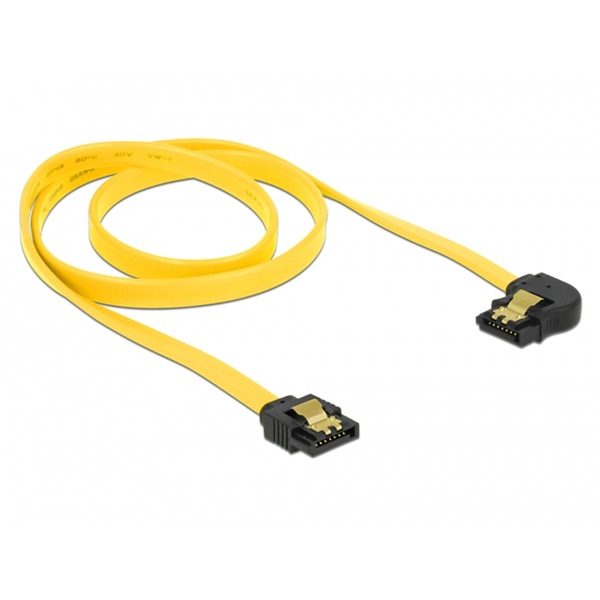 Delock 82826 70cm SATA 6Gb/s apa egyenes - apa 90°-ban balra hajlított sárga kábel