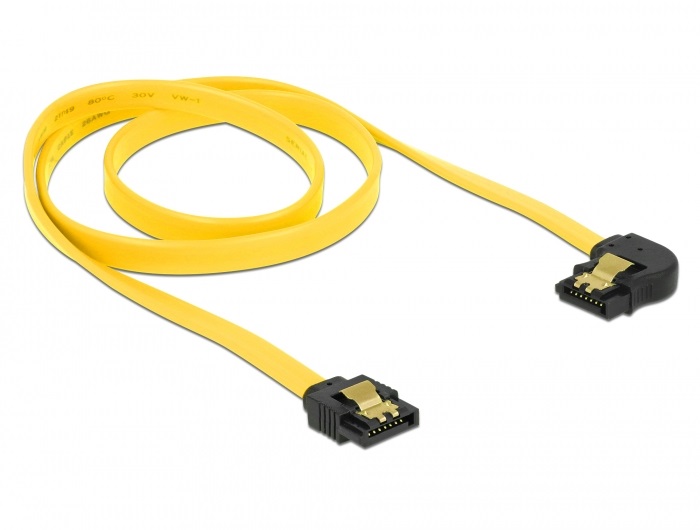 Delock 82826 70cm SATA 6Gb/s apa egyenes - apa 90°-ban balra hajlított sárga kábel