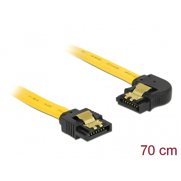 Delock 82826 70cm SATA 6Gb/s apa egyenes - apa 90°-ban balra hajlított sárga kábel
