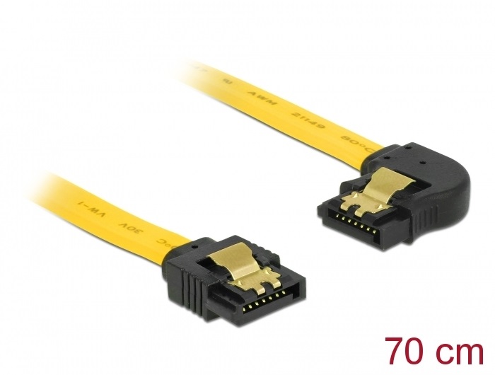 Delock 82826 70cm SATA 6Gb/s apa egyenes - apa 90°-ban balra hajlított sárga kábel
