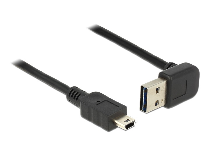 Delock 83543 Kábel EASY-USB 2.0-s A típusú csatlakozódugó, ívelt felfelé / lefelé > USB 2.0-s Mini-B-típus