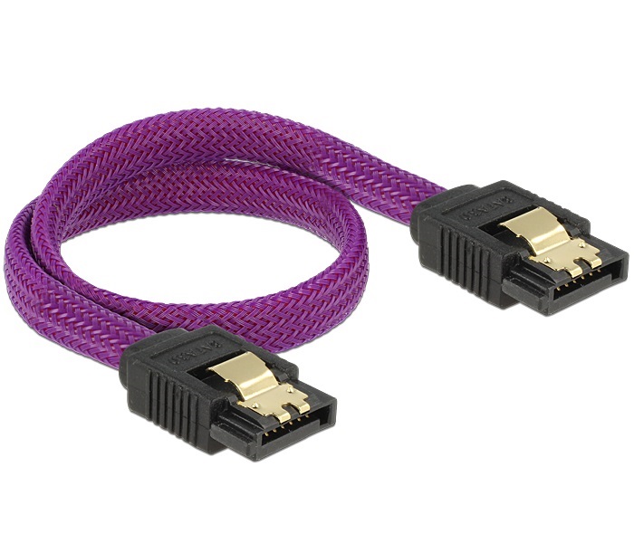 Delock 83690 6 Gb/s 30 cm egyenes/ egyenes (fémlappal) metál lila prémium SATA összekötő kábel