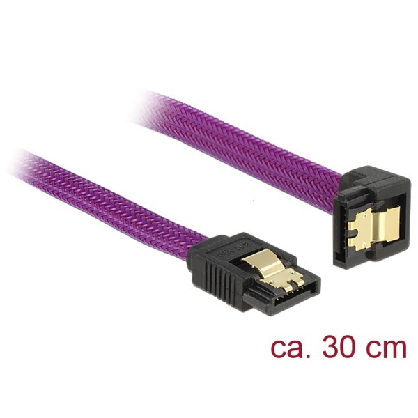 Delock 83695 (SATA3, egyenes/lefelé 90fok, csatl.(fémlappal) Max.: 6Gb/s, lila, 0.3m) kábel