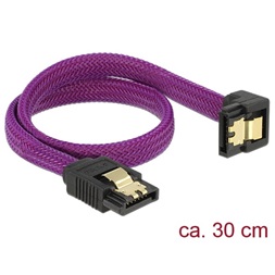 Delock 83695 (SATA3, egyenes/lefelé 90fok, csatl.(fémlappal) Max.: 6Gb/s, lila, 0.3m) kábel