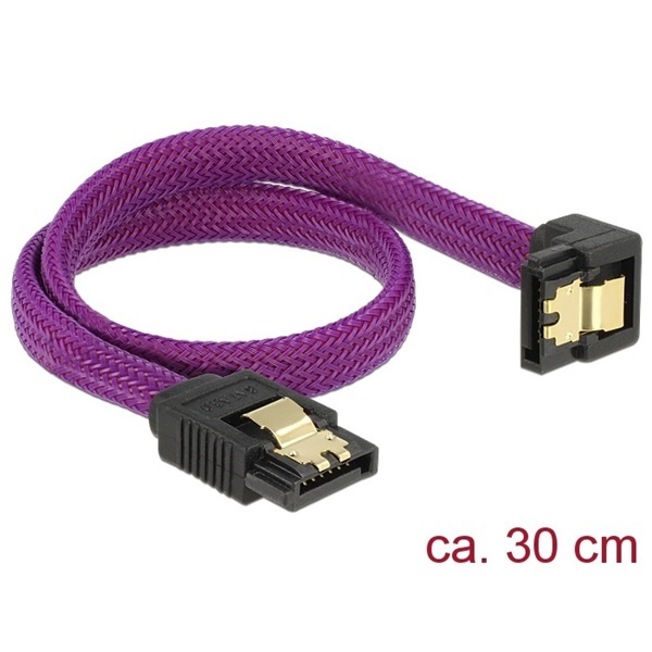Delock 83695 (SATA3, egyenes/lefelé 90fok, csatl.(fémlappal) Max.: 6Gb/s, lila, 0.3m) kábel