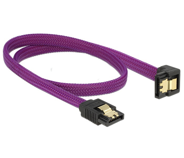 Delock 83696 SATA 6 Gb/s 50 cm lefele / egyenes metál lila Premium összekötő kábel