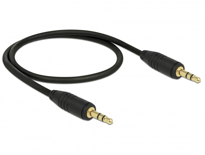Delock 83742 sztereó jack kábel 3,5mm 3 pin apa > apa 0,5m fekete kábel