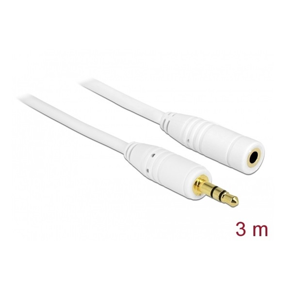 Delock 83769 (3,5 mm Jack Hosszabbító kábel, apa/anya, 3 pin, fehér, 3m) kábel