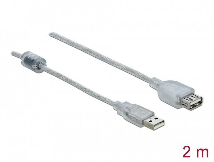 Delock 83883 2m USB-A 2.0 apa - anya átlátszó kábel