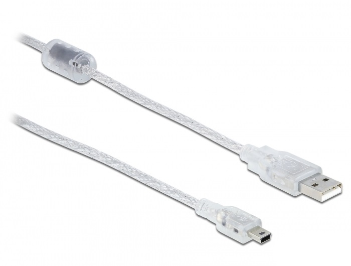 Delock 83904 USB-A 2.0 apa > USB 2.0 Mini-B apa 0,5m áttetsző kábel