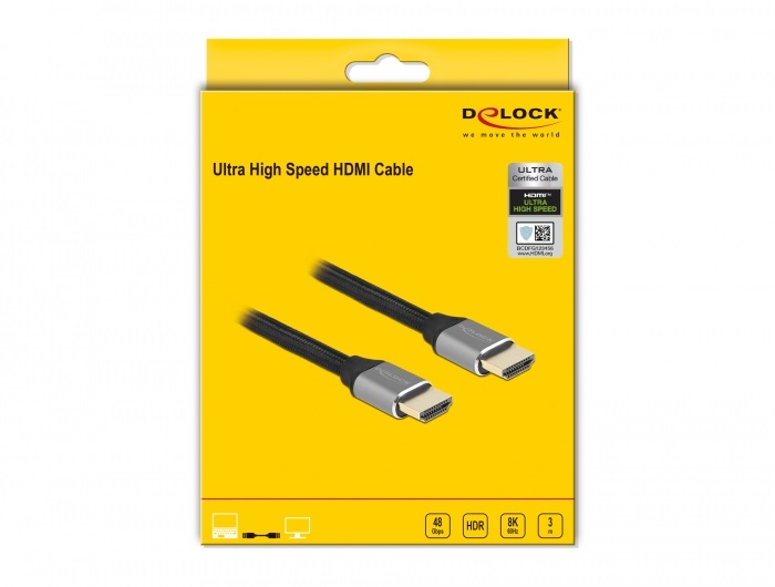 Delock 83997 3m Ultra nagy sebességű HDMI 48Gbps 8K 60Hz szürke kábel