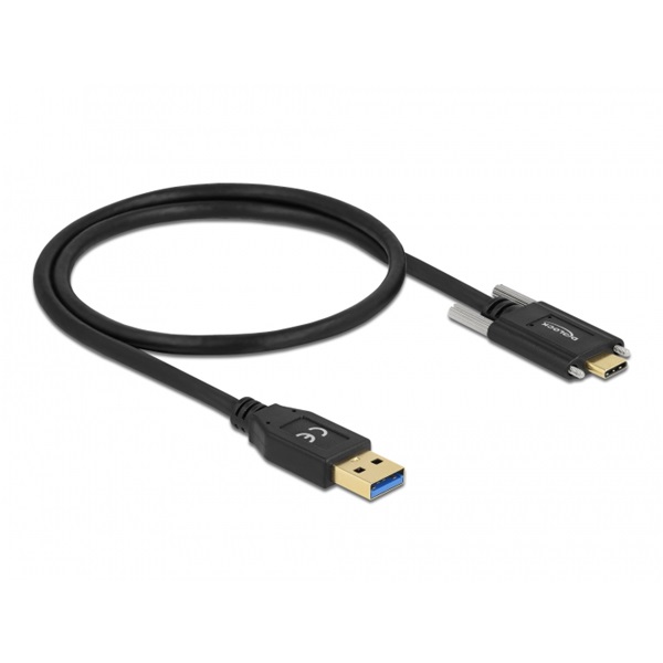 Delock 84007 50cm SuperSpeed USB-A USB 3.2 Gen 2 apa - rögzíthető USB-C apa kábel