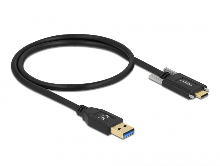 Delock 84007 50cm SuperSpeed USB-A USB 3.2 Gen 2 apa - rögzíthető USB-C apa kábel