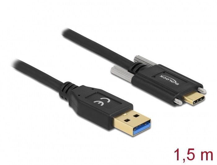 Delock 84017 1,5m SuperSpeed USB-A USB 3.2 Gen 1 apa - rögzíthető USB-C apa kábel