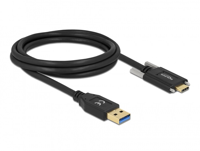 Delock 84019 2m SuperSpeed USB-A USB 3.2 Gen 1 apa - rögzíthető USB-C apa kábel