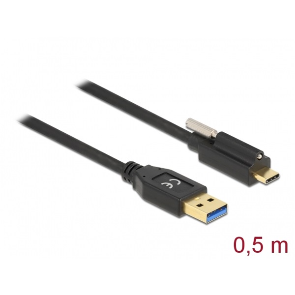 Delock 84025 50cm SuperSpeed USB-A USB 3.2 Gen 2 apa - rögzíthető USB-C apa kábel