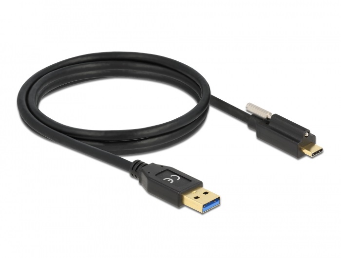Delock 84028 1,5m SuperSpeed USB-A USB 3.2 Gen 1 apa - rögzíthető USB-C apa kábel