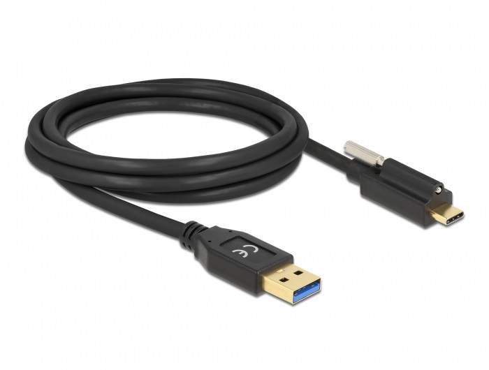 Delock 84031 2m SuperSpeed USB-A USB 3.2 Gen 1 apa - rögzíthető USB-C apa kábel