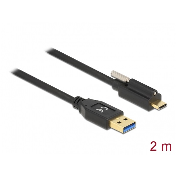 Delock 84031 2m SuperSpeed USB-A USB 3.2 Gen 1 apa - rögzíthető USB-C apa kábel
