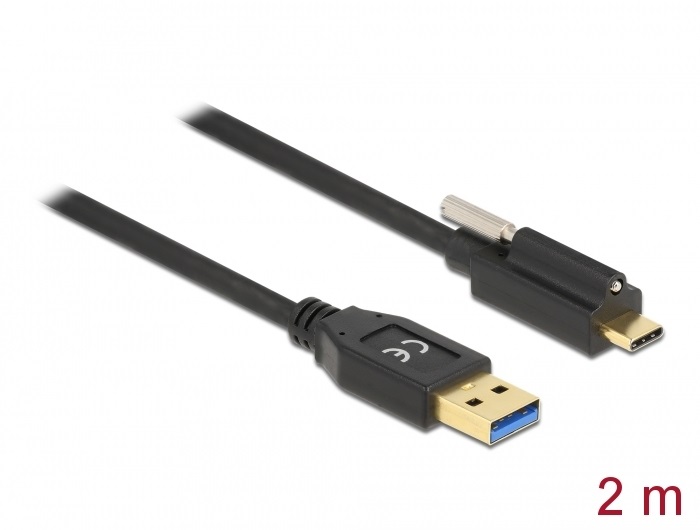 Delock 84031 2m SuperSpeed USB-A USB 3.2 Gen 1 apa - rögzíthető USB-C apa kábel