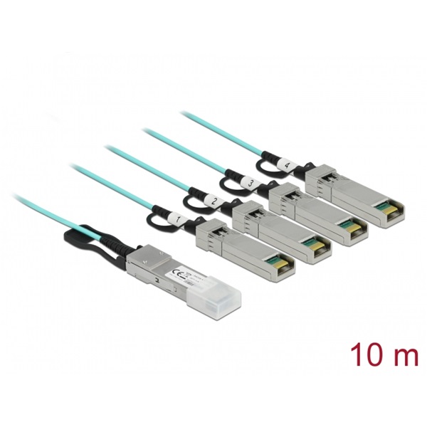 Delock 84073 10m QSFP+ - 4xSFP+ aktív optikai kábel