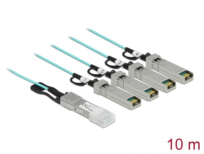Delock 84073 10m QSFP+ - 4xSFP+ aktív optikai kábel