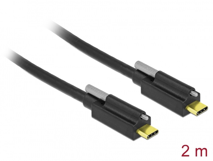 Delock 84138 2m SuperSpeed rögzíthető USB-C 3.2 Gen 2 apa - apa kábel