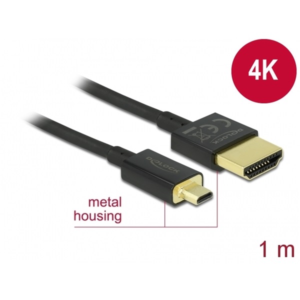 Delock 84781 High Speed 3D HDMI Ethernet - HDMI-A apa > HDMI Micro-D apa 1m kábel