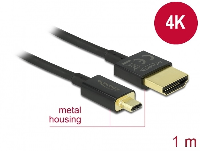 Delock 84781 High Speed 3D HDMI Ethernet - HDMI-A apa > HDMI Micro-D apa 1m kábel