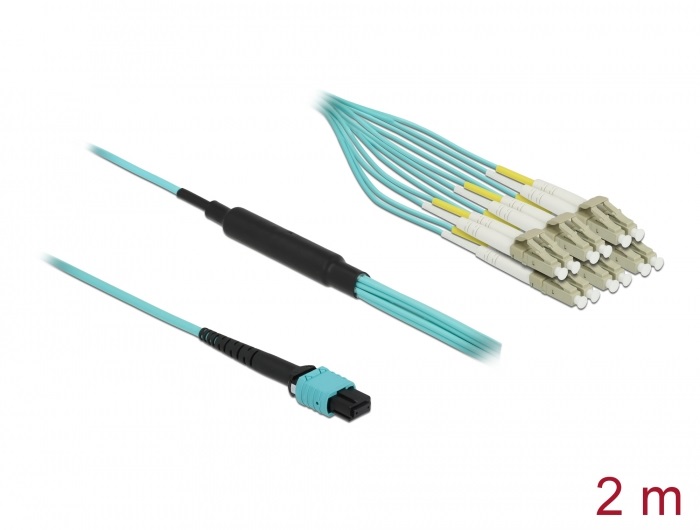 Delock 84872 2m Multi-mode OM3 MPO anya - 12xLC Duplex apa 50/125µm optikai szálkábel